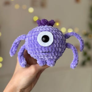 Purple One-Eyed Alien Plush Toy – Handmade soft crochet Monster, cute Amigurumi Space Creature gift