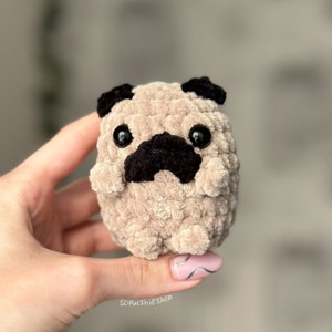 Adorable Pug Plushie Keychain: handmade crochet puppy gift for Dog Lovers. Little handmade crochet pug for dog lovers or as memory of a pet