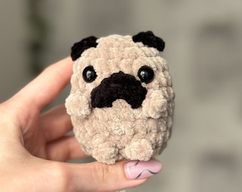 Handmade Crochet Pug Plushie Keychain: Gift for Dog Lovers