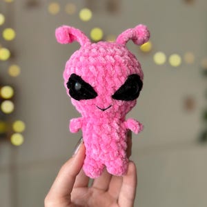 Pink Alien Plush Toy - Handmade crochet Space Creature, cute Amigurumi Monster with big black eyes