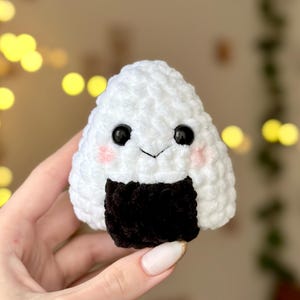 Onigiri Plushie Keychain - Crochet handmade Mini toy | Sushi plush keyring, kawaii japanese style accessory