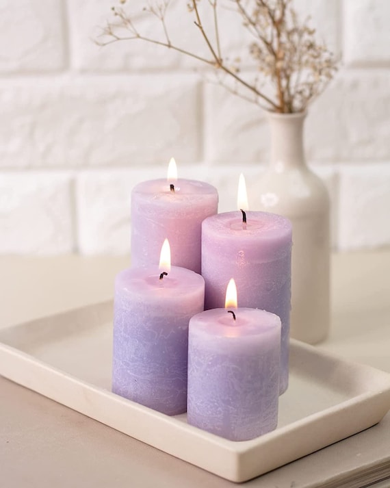 Marble Finish Fragrance Wax Set Set of 4 Pillar Candles sizes: 2x18, 2x25,  2x38, 2x42 Inches Home Decor Birthday Gift Candle 