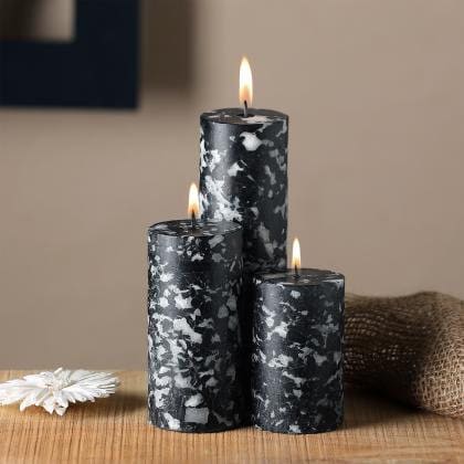 Marble Finish Fragrance Wax Set Set of 4 Pillar Candles sizes: 2x18, 2x25,  2x38, 2x42 Inches Home Decor Birthday Gift Candle 