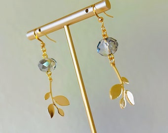 Gold Earrings • Dangle Drop • Handmade • Crystal • Gemstone • Hook Closure • Jewelry Gifts For Her • Birthday • Anniversary • Wedding