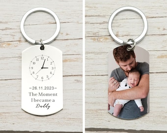 Llavero personalizado para papá, llavero "El momento en que me convertí en papá", llavero del Día del Padre, regalo para papá primerizo, llavero personalizado para padres, regalo del Día del Padre