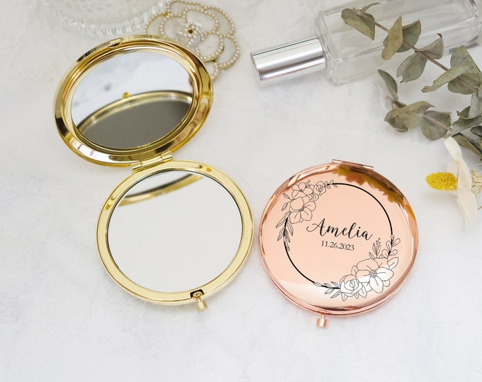 Custom Engraved Compact Mirror,Personalized Gifts for Her Women,Bridesmaid Pocket Mirror,Make up Mirror,Bridal Shower Gift,Bridesmaid Gifts