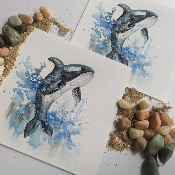 Watercolor Art, Watercolor Whale, Killer Whale Splash, Orca Jumping Art, Ocean Art Print, Acrylic Art Print, Orca Wave Art