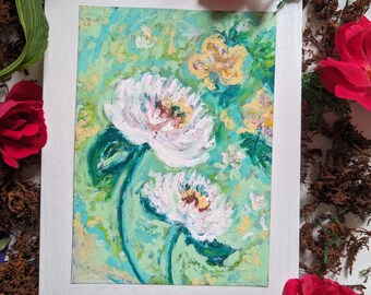 Original 5x7 Oil Pastel Painting, Flower Soft Pastel Drawing