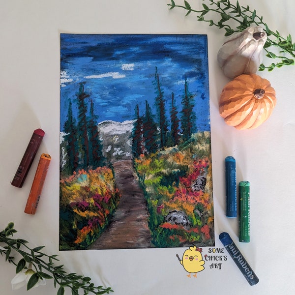 Original Landscape Oil Pastel Drawing