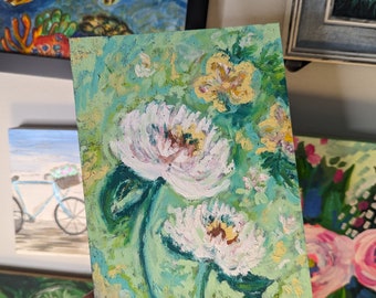 Original 5x7 Oil Pastel Painting, Flower Soft Pastel Drawing