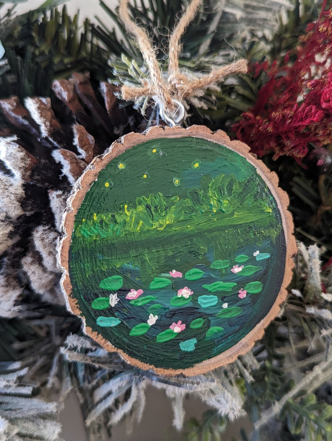 Pond Ornament, Wood Slice Ornament, Tree Ornaments, Christmas