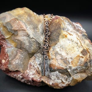 Whisk, Black Kyanite & Raw Copper mini Broomstick Pendant, Altar tool, Altar Wand, Witch&#39;s Broom, magic wand, copper necklace