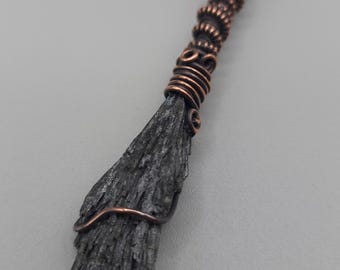 Black Kyanite & Copper Mini Altar Wand: Witch's Broomstick (5")