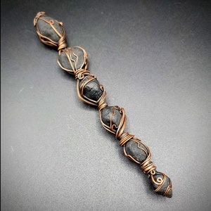 Obsidian Apache Tear Wand: Copper & Crystal Ritual Tool (8&quot;)