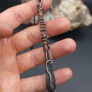 Splinter, Black Kyanite & Raw Copper Broomstick Pendant, Altar tool, Altar Wand, Witch&#39;s Broom, magic wand, copper necklace