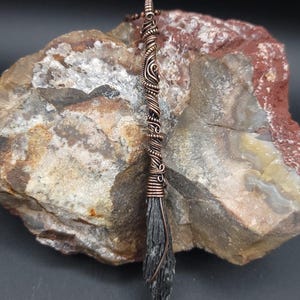 Twiggy, Black Kyanite & Raw Copper Broomstick Pendant, Altar tool, Altar Wand, Witch&#39;s Broom, magic wand, copper necklace