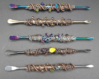 Wire Wrapped Wax Carving Tool, Czech Glass Beads, Antiqued Copper