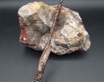 Petrified Wood Wand: Copper Wrapped Crystal Altar Tool (9")