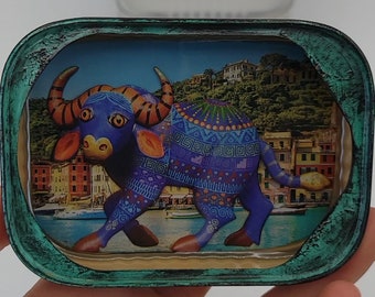 Bullish, Mini Collage, Sardine Can Crafts