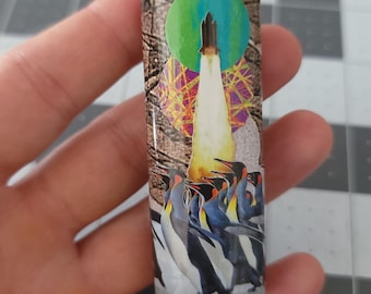 Handcut Collage Bic Lighter, Penguin Rocket Art