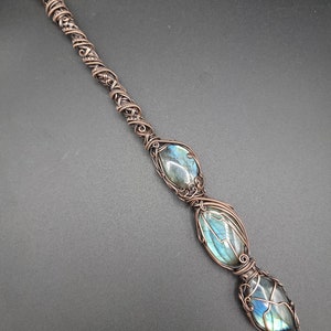 Labradorite & Clear Quartz Wand, Altar Wand, Ritual tool, Copper and Crystal wand