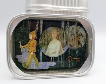 In the Woods, Mini Collage, Sardine Can Collage, Resin Art, Refrigerator Magnet, Mini Wall Hanging