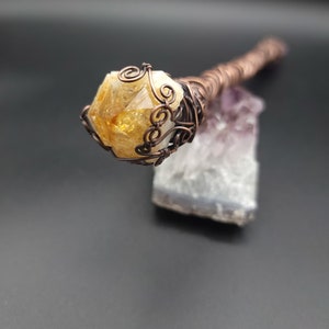 Citrine & Amethyst Wand, Altar Wand, Ritual tool, Copper and Crystal wand