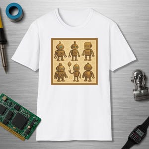 T-shirt robot steampunk essaim, chemise robot rétro, t-shirt science-fiction, t-shirt science-fiction vintage, t-shirts graphiques, chemise nerd