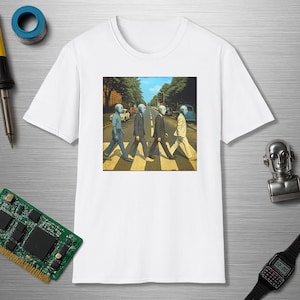 The Fab Bot Four - Robo Road Album - T-shirt robot, chemise robot rétro, t-shirt science-fiction, t-shirt science-fiction vintage, t-shirts graphiques, chemise nerd