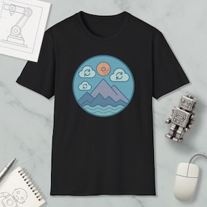 Cloud Sync Sunset Graphic Robot Nerd T-Shirt, Retro Robot Shirt, SciFi Tshirt, Vintage Scifi Tshirt, Graphic Shirt