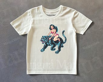 Retro 90s Tattoo Graphic Tee, Vintage Panther Tshirt, Surf Shirt, Y2k Baby Tee, Old Tattoo Shirt, 2000s Clothes, Beach Shirt, Gift For Her