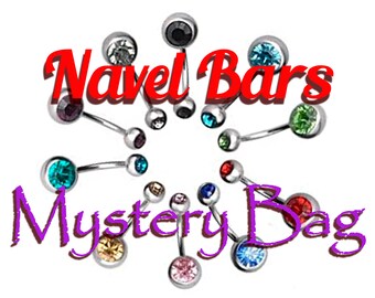 Navel Bars Mystery Bag Of 3 -------- Sizes 12mm - 16mm -------- Lucky Bag Gem Banana Bars Jewellery Belly Piercing