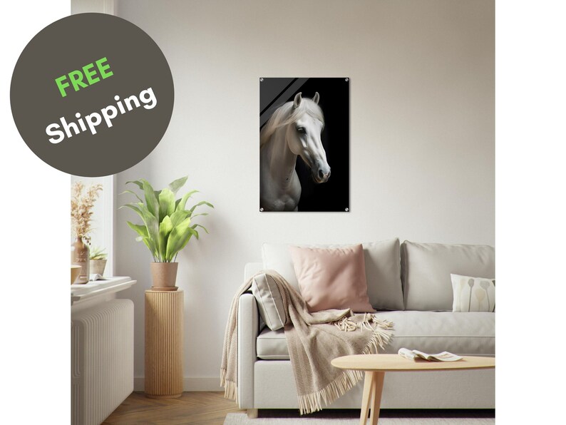 White Horse Wall Art Modern Style Acrylic Glass Print Etsy