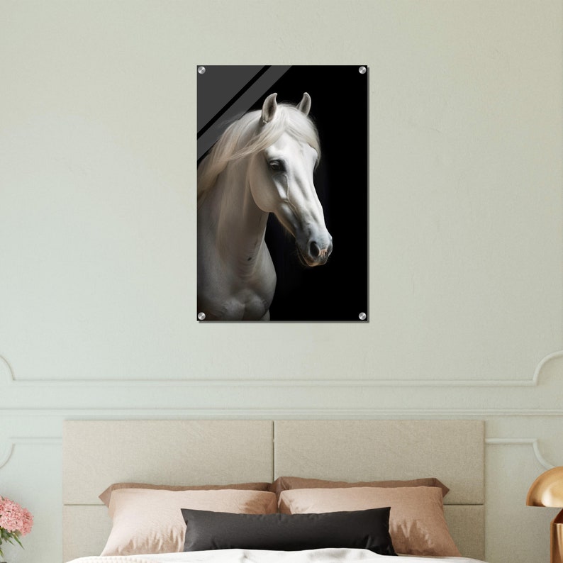 White Horse Wall Art Modern Style Acrylic Glass Print Etsy