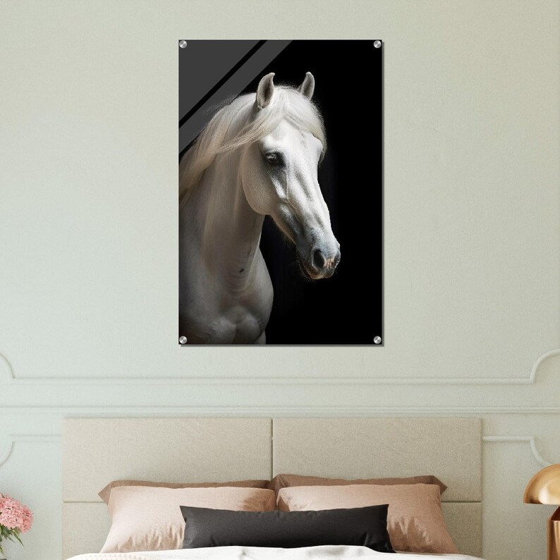 White Horse Wall Art Modern Style Acrylic Glass Print Etsy