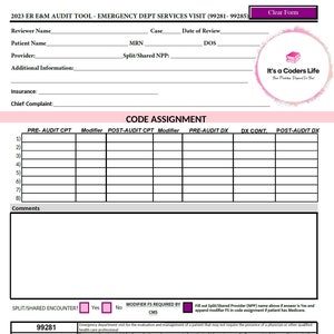AMA 2023 FILLABLE PDF Emergency Room E/M Audit Tool. Improve Data Input ...