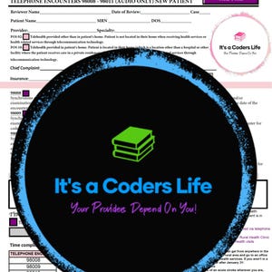 Telehealth Telephone Encounters (Audio Only) Worksheet (98008 - 98016) (DIGITAL DOWNLOAD)