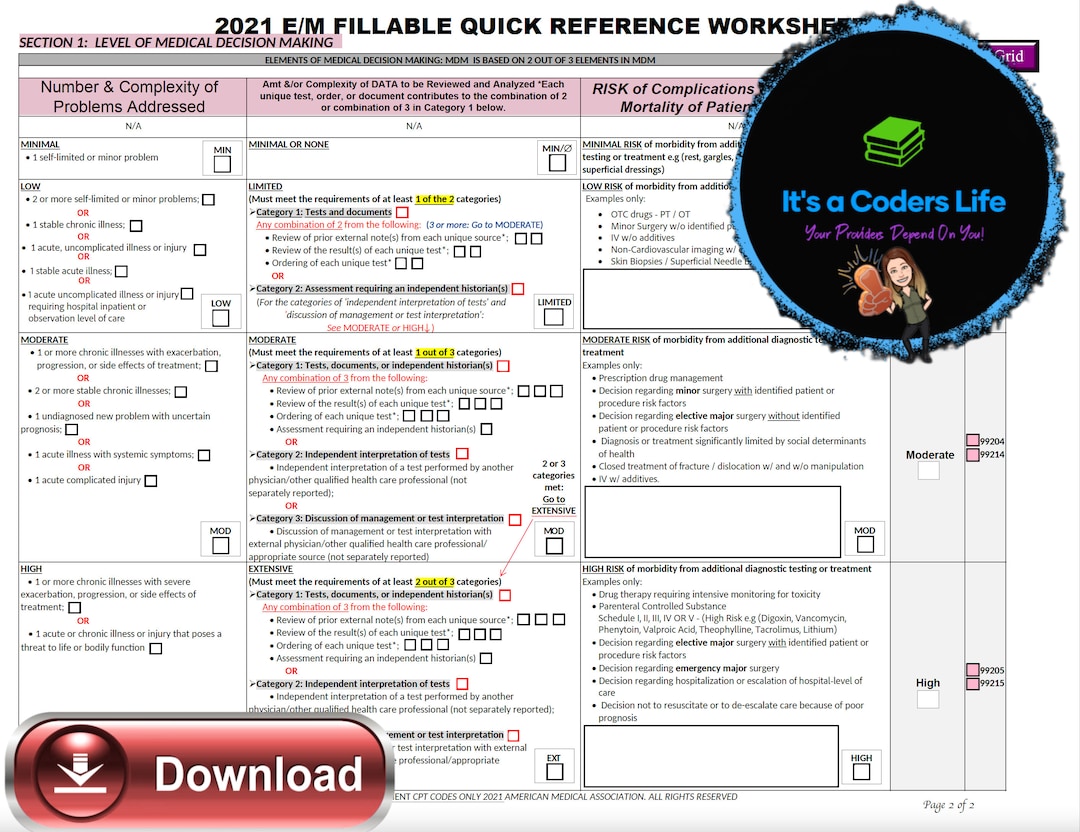 AMA 2021 FILLABLE PDF Outpatient E/M Audit Tool Worksheet. Improve Data