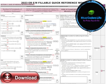 AMA&#39;S 2023 (9 Pages) Fillable E/M MDM Guide Printable PDF Portfolio Download