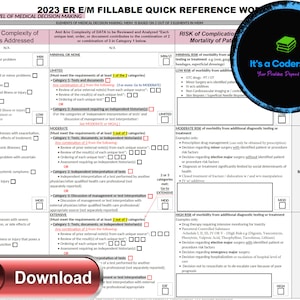 AMA 2023 FILLABLE PDF Emergency Room E/M Audit tool. Improve data input with this efficient worksheet Grid (Printable Digital Copy)
