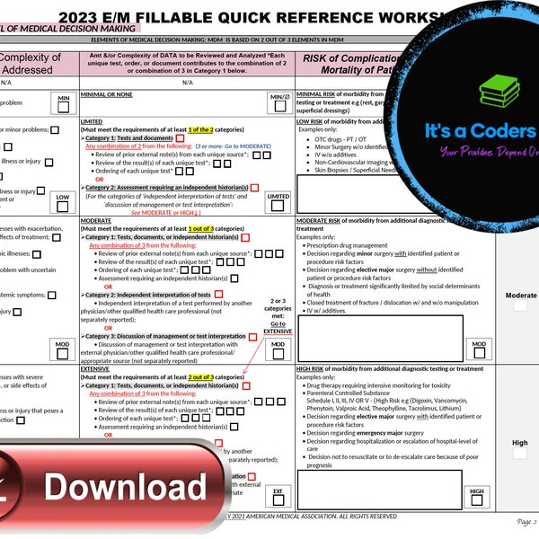 AMA 2023 FILLABLE PDF Inpatient or Observation Consultations E/M Audit ...