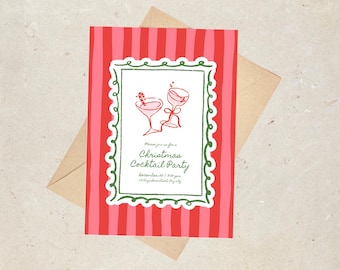 Friendsmas Christmas Party Invitation Template Whimsical Hand Drawn Festive Cocktail Xmas Holiday Invite, Digital