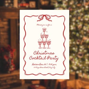 Festive Editable Christmas Party Invite | Merry Mixology Design | Retro Hand-Drawn Drinks | Canva Template