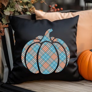 Kürbis kariertes Kissen, Herbst-Herbst-Dekor, Erntedank-Kissen, Ernte-Dekor-Geschenk, Halloween-Kissen, gesponnenes quadratisches Polyester-Kissen
