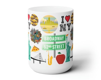 New York City Scene Ceramic Mug 15oz, NYC Mug, NYC Gift, Gift for Coffee Lover, City Mug, New York City Mug