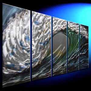 Contemporary  Art, Home Office decor, Metal wall sculpture painting, Waves. Direct from Artist Studio. Free shipping.