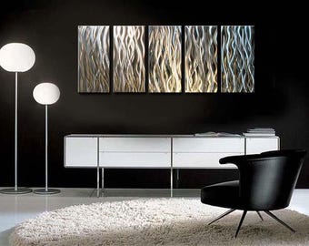Scultura da parete in metallo argentato/ Arte astratta contemporanea/ Design intrecciato