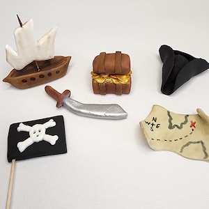 Toppers de cupcake pirata para aniversário Fondant Pirate Ship Cake Topper com tema pirata
