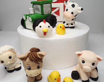 Farm Animal Fondant Cake Topper for Birthday Farm Themed Cake Tractor Topper for Barnyard Cake for Baby Shower