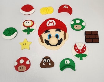 Super Mario Bros Fondant Cake Toppers Mario Cupcake Decorations For Mario Party Gamer's Cake